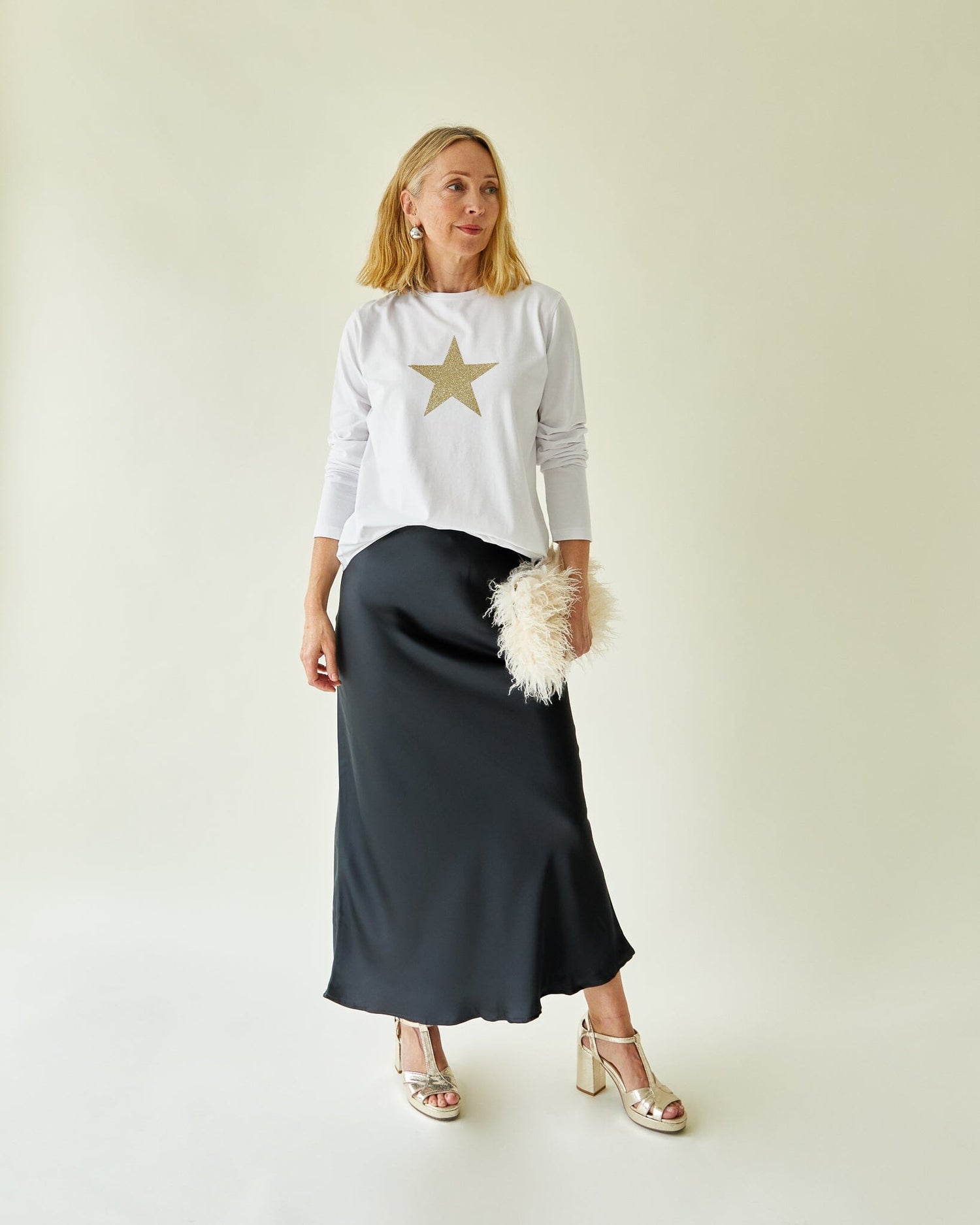 Renee Top | White | Champagne Glitter Star Shirts & Tops Chalk 