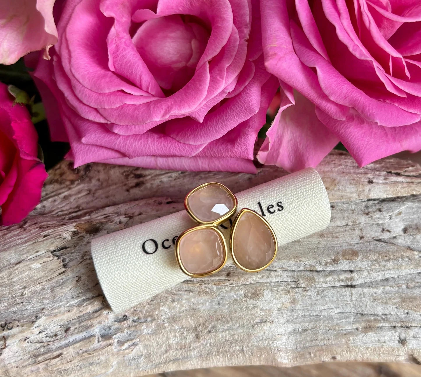 Rose Quartz Triple Stone Ring Ring Ocean Ripples 