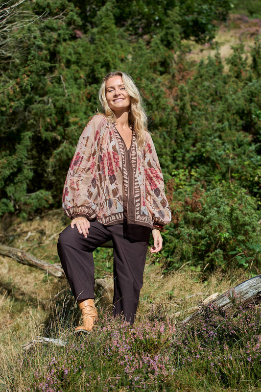 Rosewood Blouse | Creme Rose Blouse Black Colour 