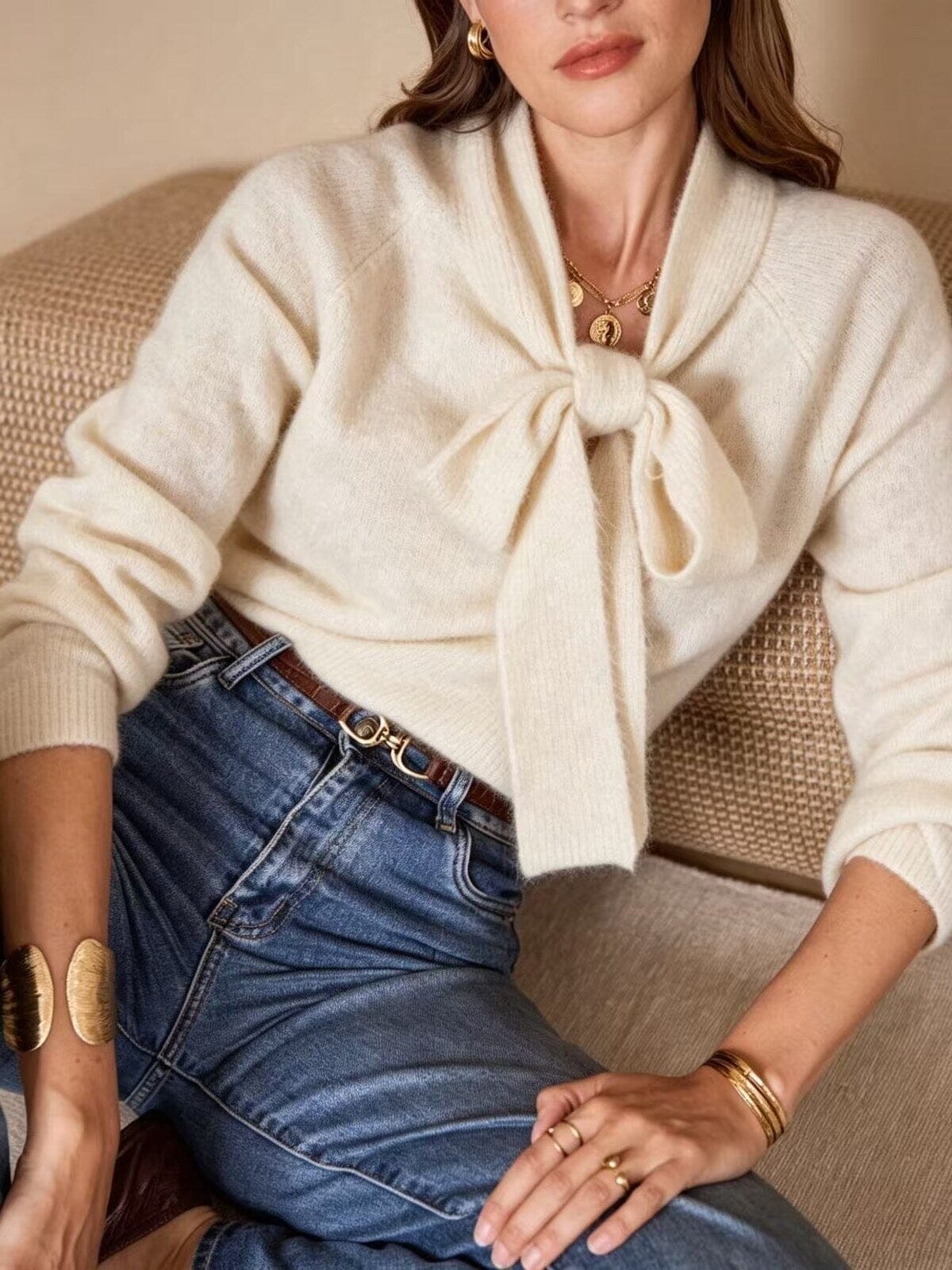Saya Scarf Sweater | Beige Shirt Parisienne Collection 