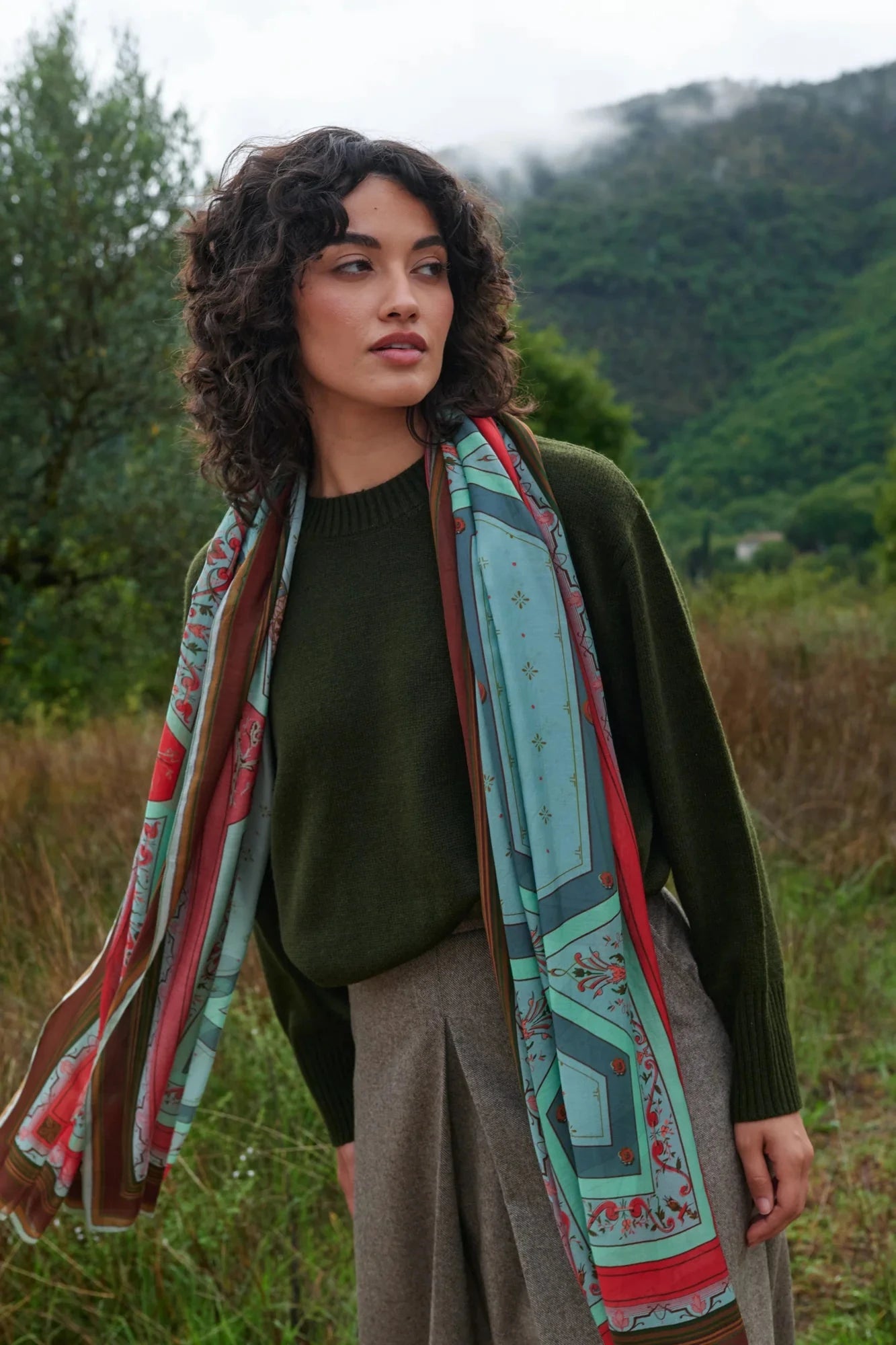 Scarf | Fleur De Lys | Aqua Scarves One Hundred Stars 
