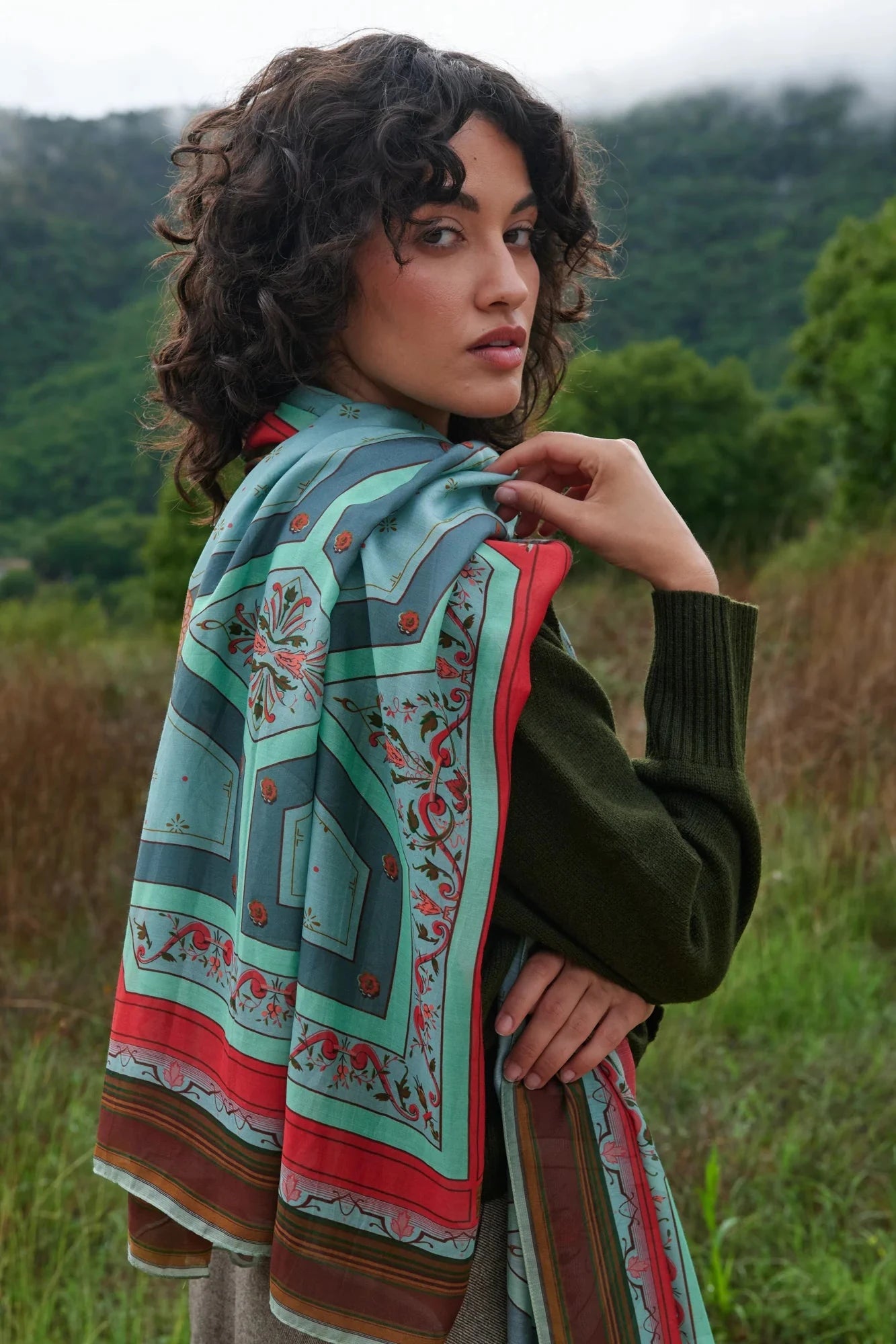 Scarf | Fleur De Lys | Aqua Scarves One Hundred Stars 