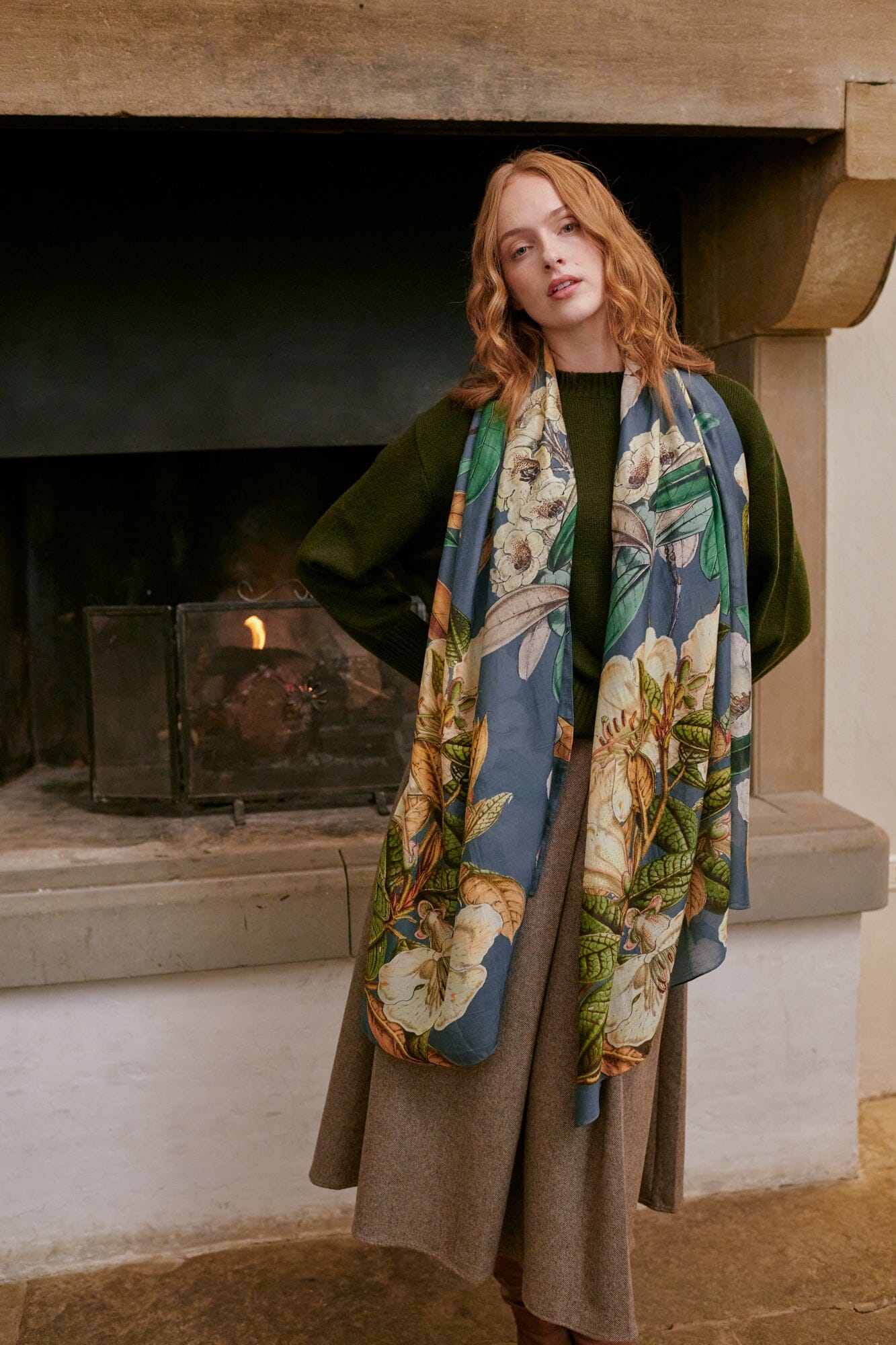 Scarf | Rhodoleia | Blue Scarves One Hundred Stars 