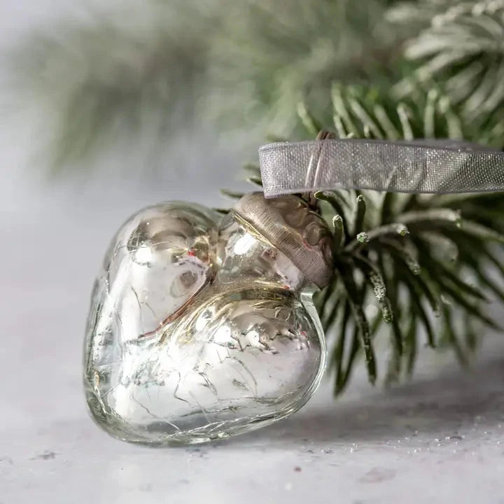 Silver Glass Heart Decoration Christmas decoration TWR Xmas 