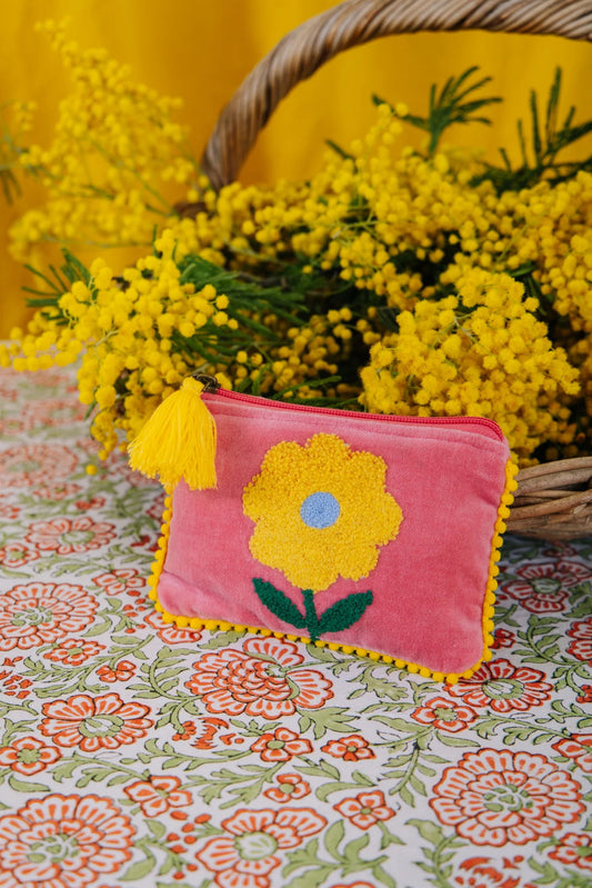 Single Flower Pouch | Small | Pink Pouch Pink Lemons 