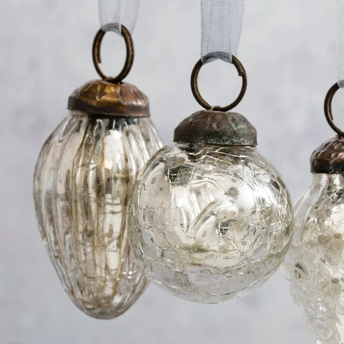 Small Silver Crackle Glass Bauble Christmas decoration TWR Xmas 