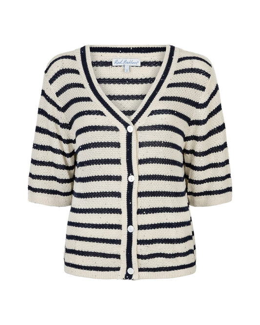 Stripe & Sequin Cardigan | Pearl/Dark Blue Knitwear Red Button 
