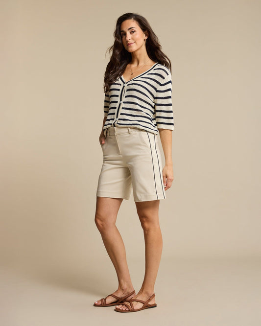 Stripe & Sequin Cardigan | Pearl/Dark Blue Knitwear Red Button 