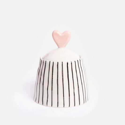 Stripe Small Jar with Lid | Heart/Stripe Decorative Jar Caroline Gardner 