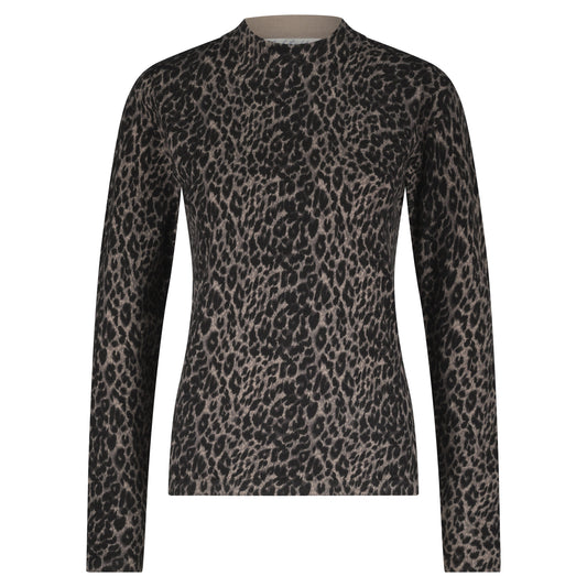 Sweet Animal Print Top | Black Knitwear Red Button 