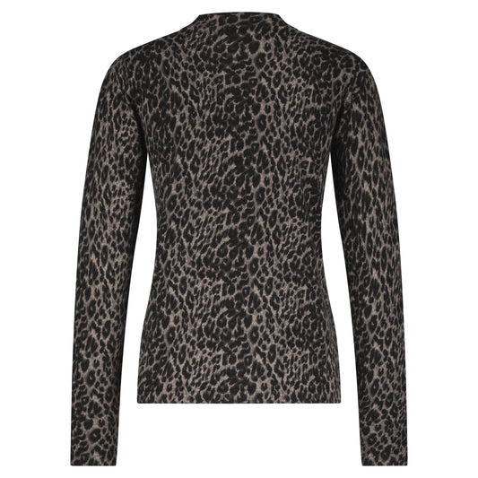 Sweet Animal Print Top | Black Knitwear Red Button 