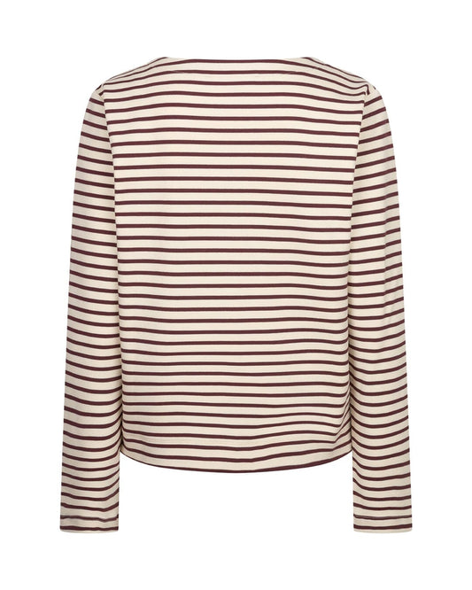Terry Stripe Top | Dark Berry Cardigan Red Button 