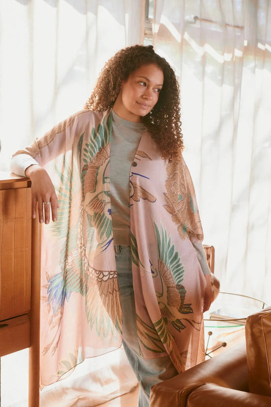 Throwover | Crane | Plaster Pink Casual Kimonos One Hundred Stars 
