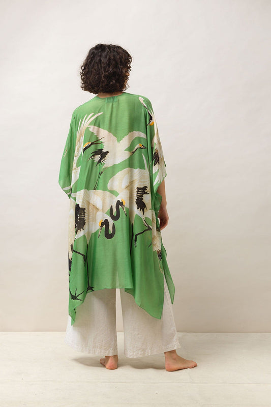 Throwover | Stork | Pea Green Casual Kimonos One Hundred Stars 