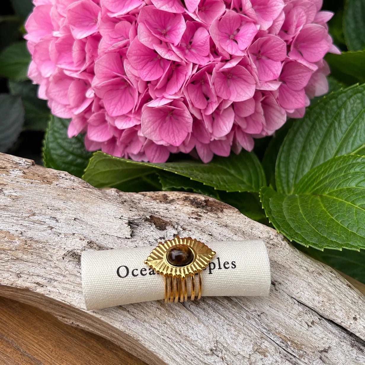 Tigers Eye Leaf Ring Ring Ocean Ripples 