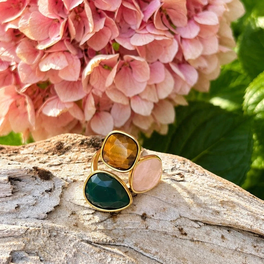 Triple Gemstone Statement Ring Ring Ocean Ripples 
