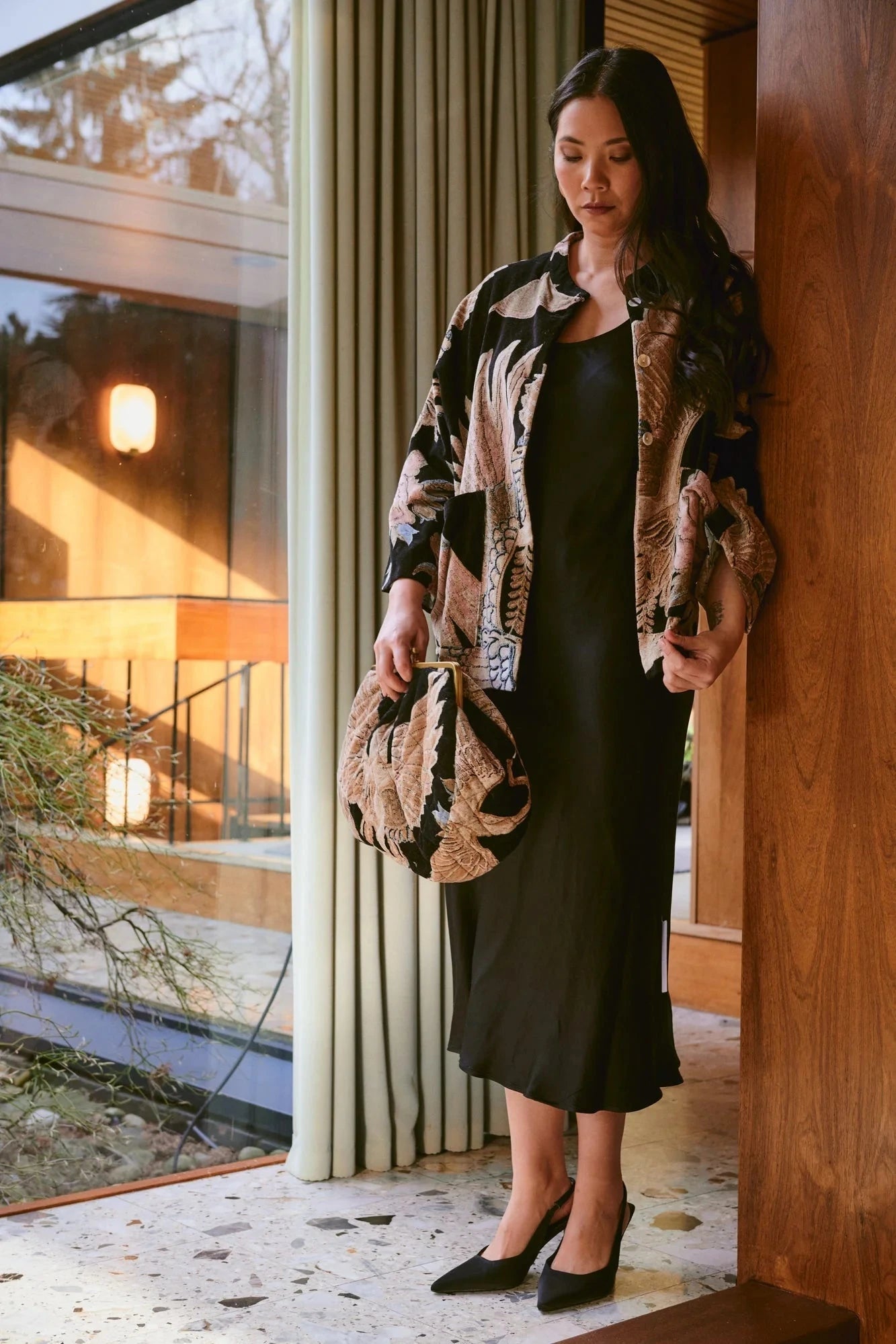 Velvet Jacket | Crane | Black Kimonos One Hundred Stars 