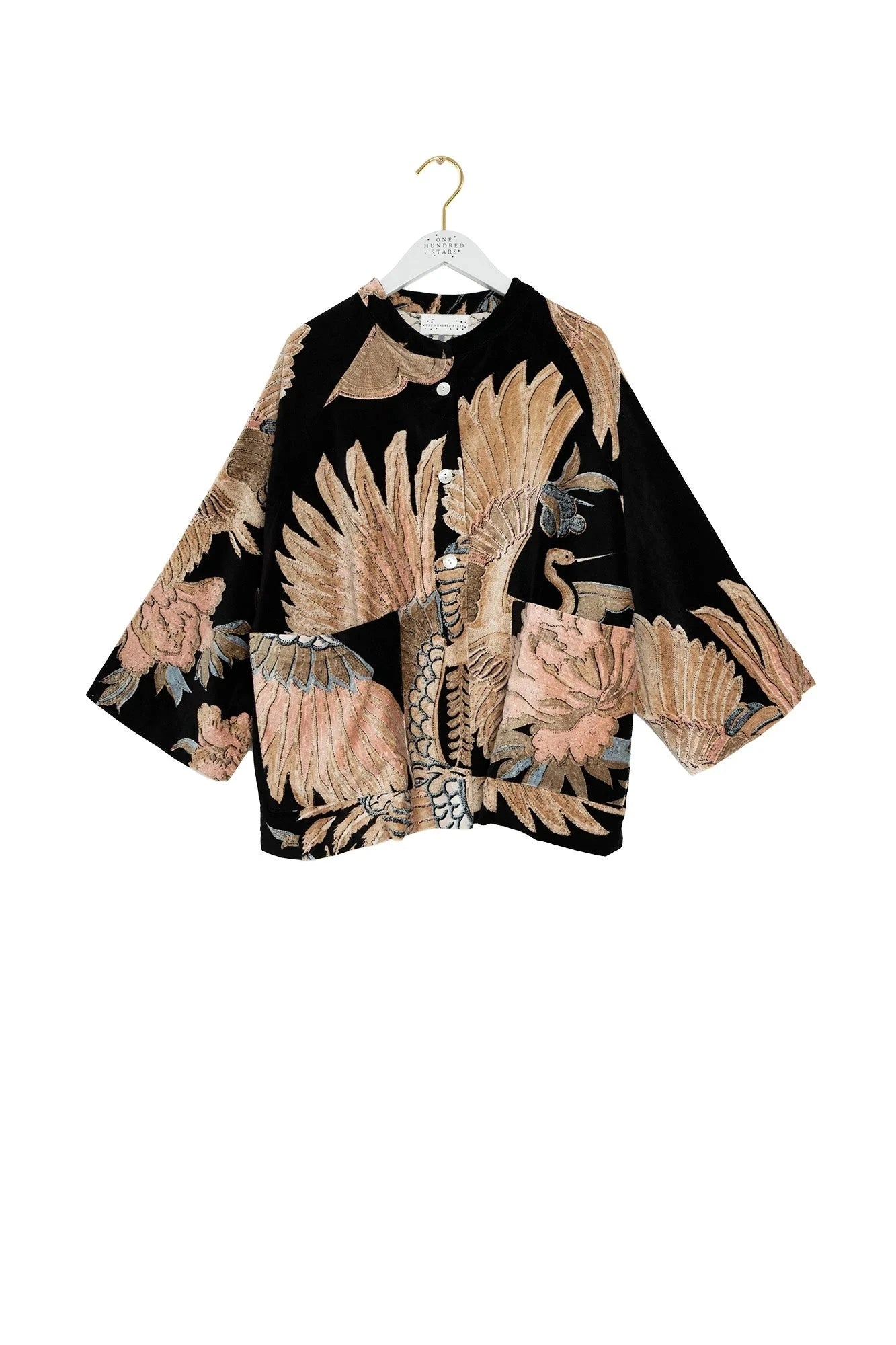 Velvet Jacket | Crane | Black Kimonos One Hundred Stars 