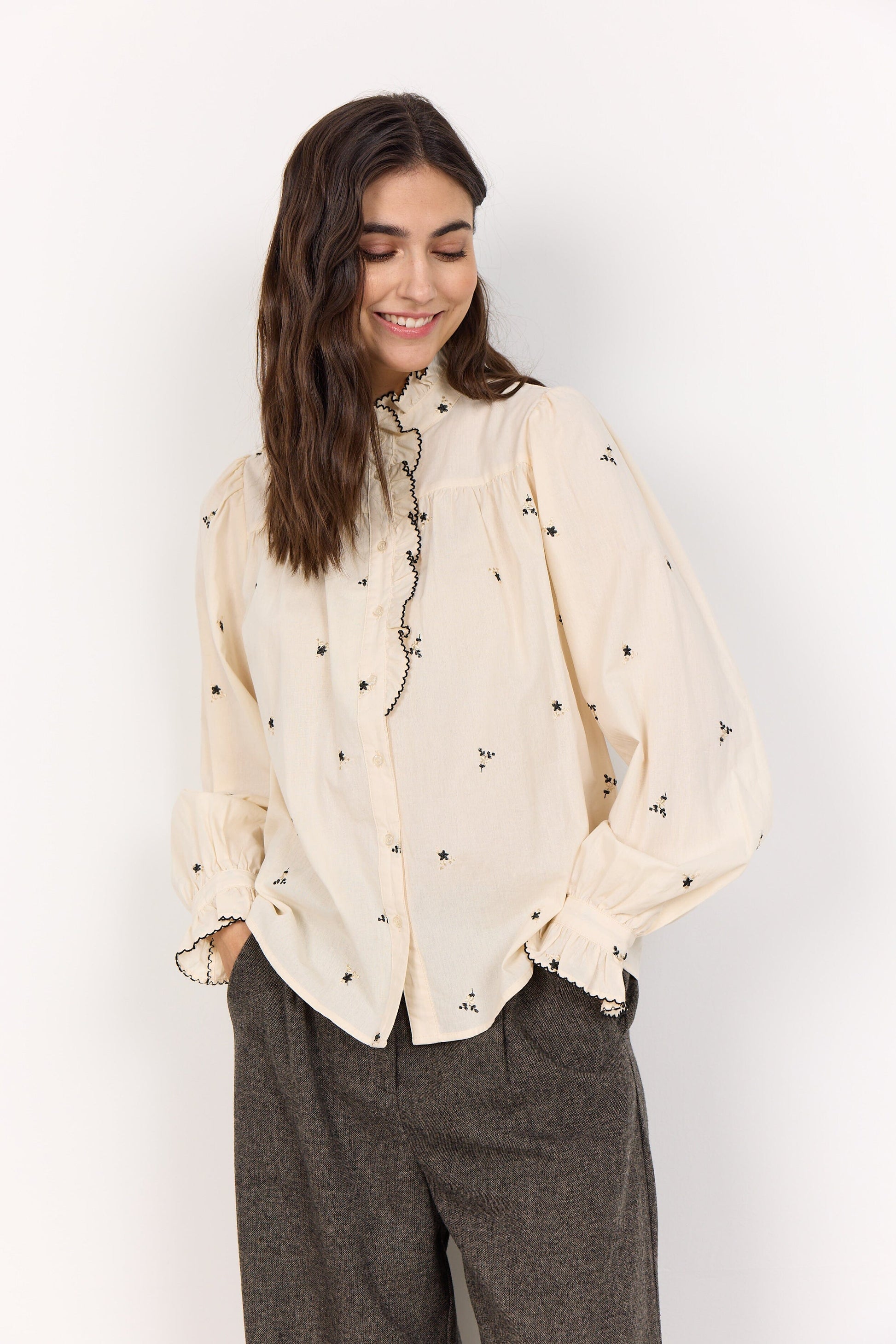 Viben Blouse | Cream Combi Blouse Soya Concept 