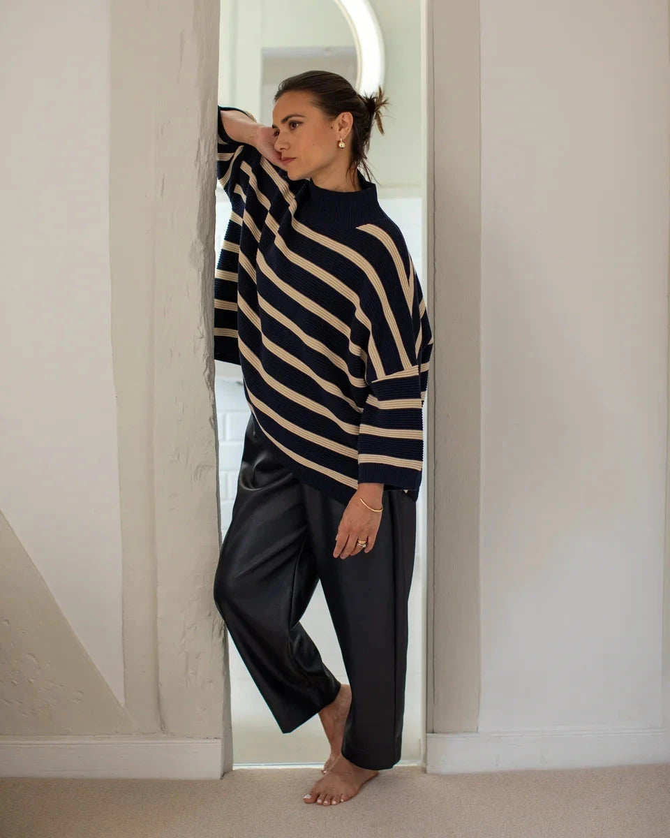 Vicki Jumper | Stripe | Navy/Sand Shirts & Tops Chalk 