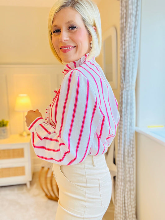 Virginie Shirt | Pink Stripe Shirt French Edit 