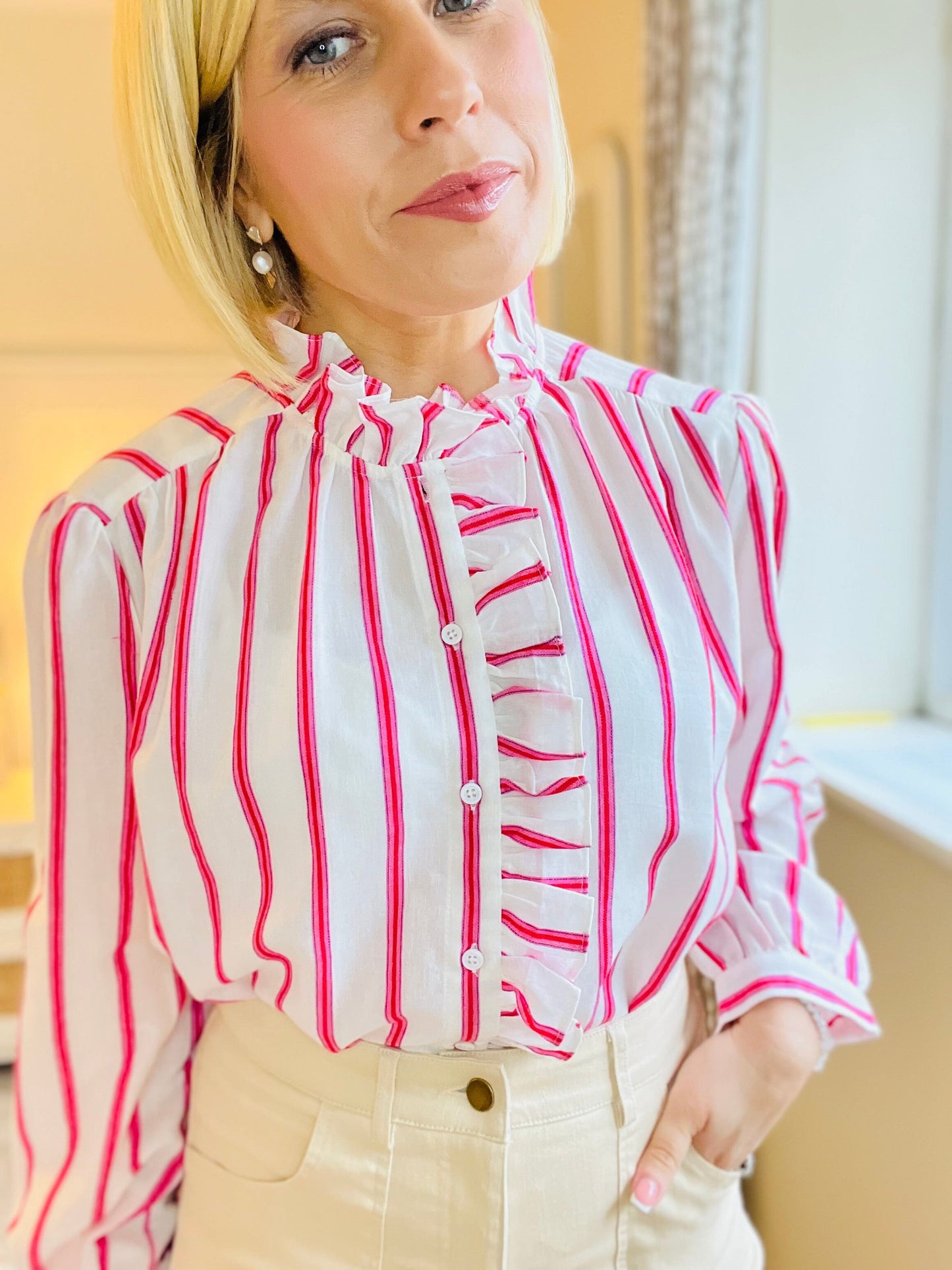 Virginie Shirt | Pink Stripe Shirt French Edit 