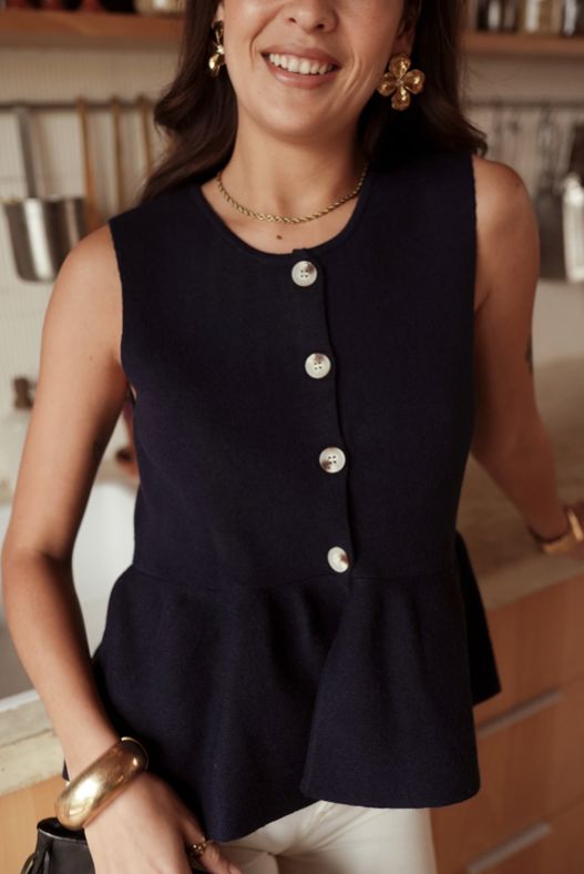 Vivienne Button Top | Navy Knitwear Parisienne Collection 