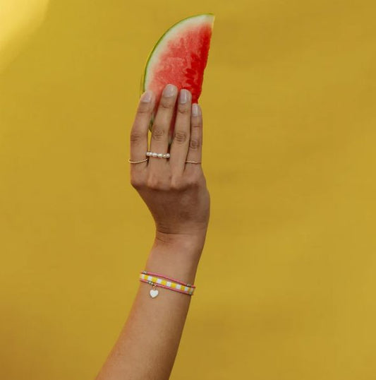 Watermelon Pink Beaded Bracelet | Plus Pearl Heart Charm Bracelet Wanderlust Life 