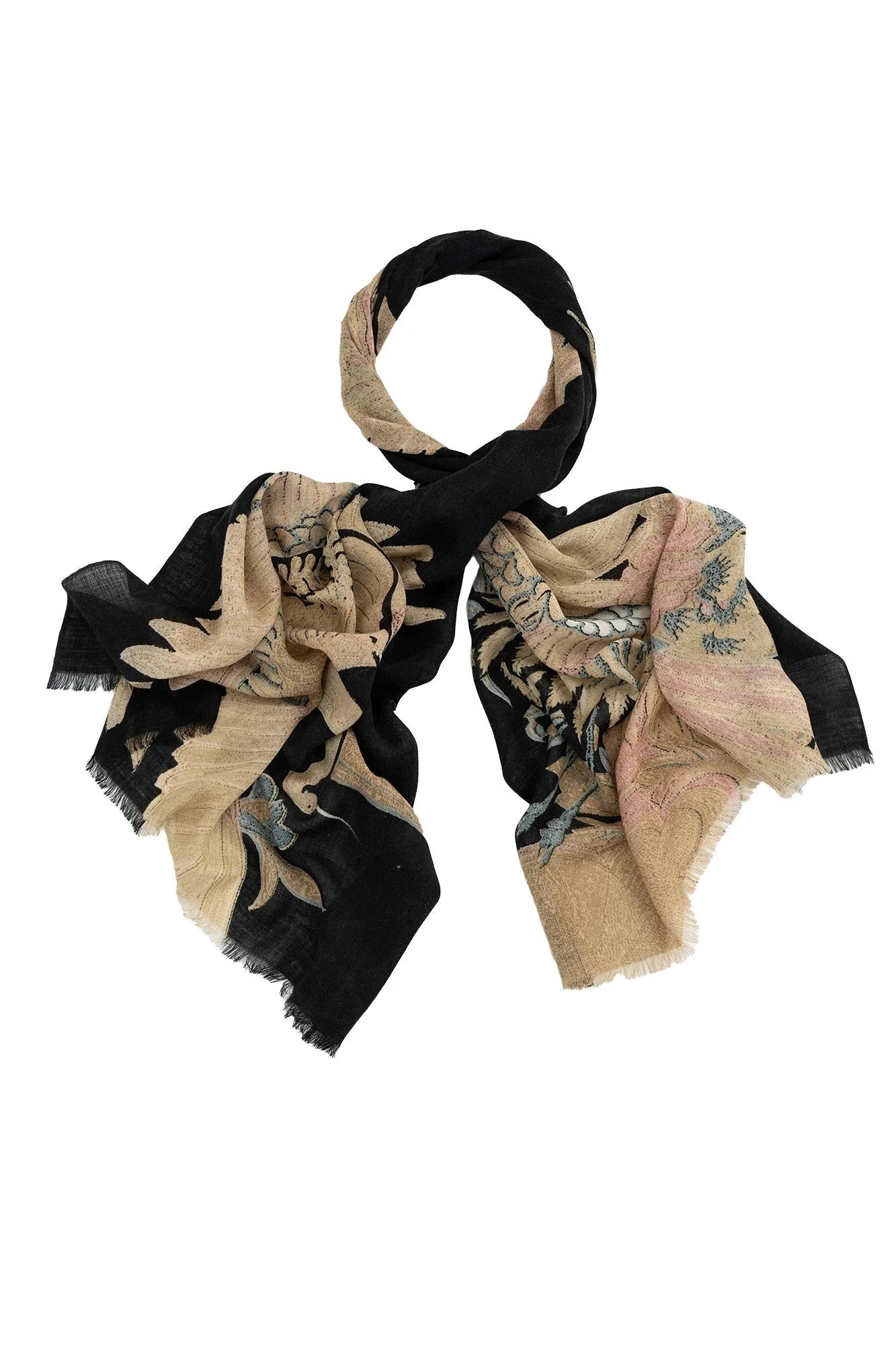 Wool Scarf | Crane | Black Scarves One Hundred Stars 