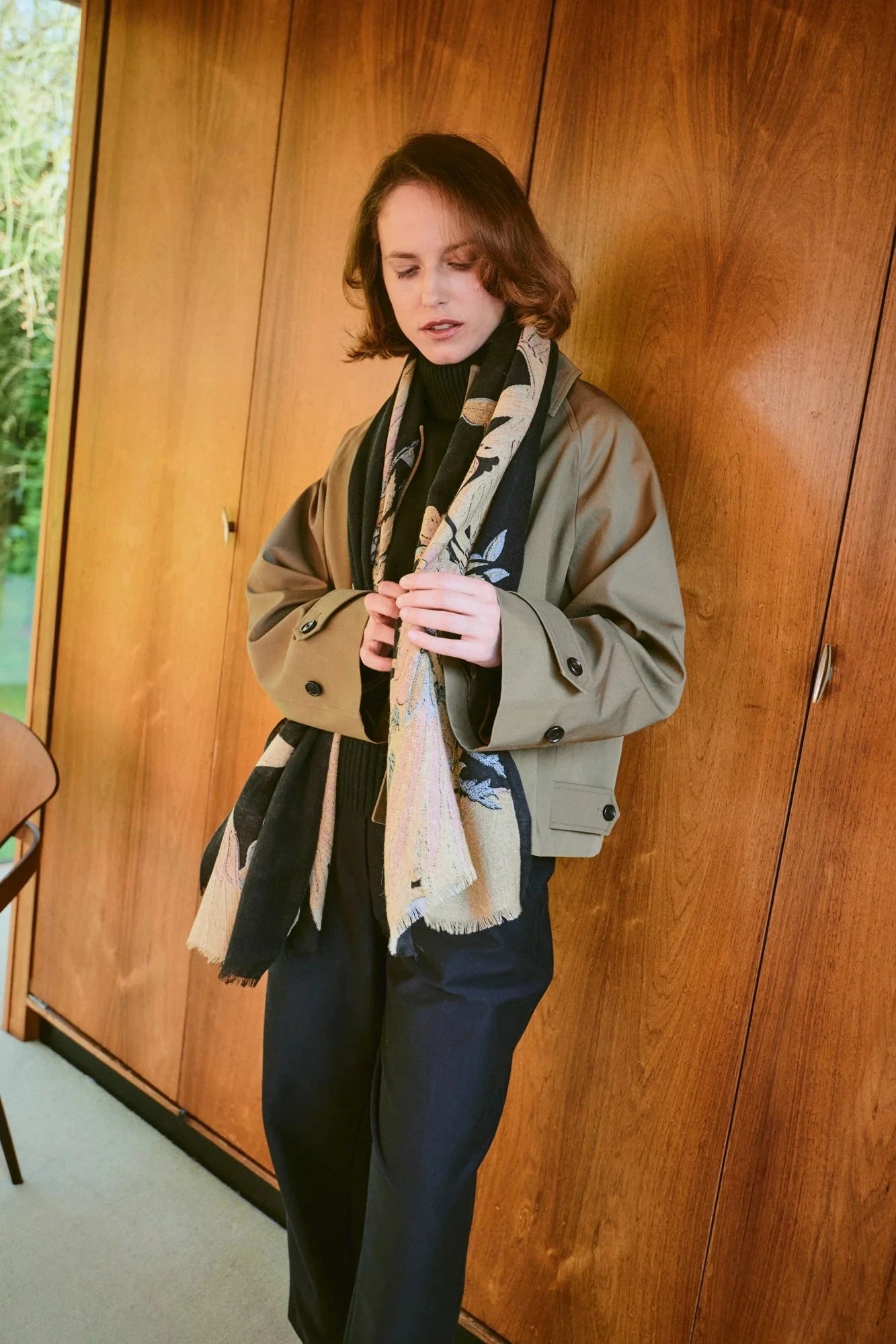 Wool Scarf | Crane | Black Scarves One Hundred Stars 