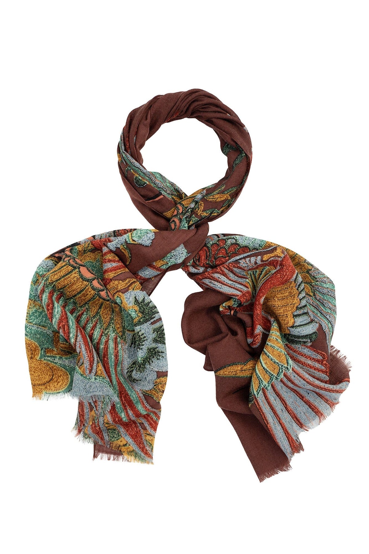 Wool Scarf | Crane | Brown Scarves One Hundred Stars 