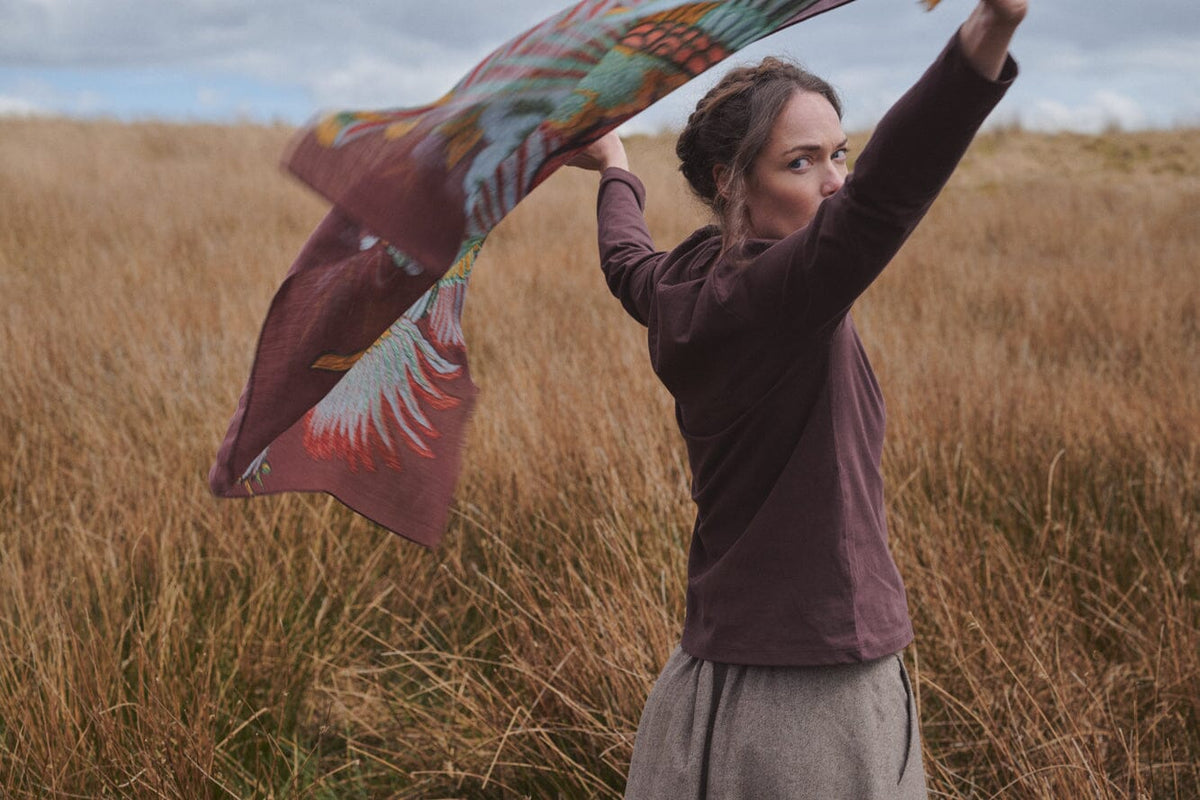 Wool Scarf | Crane | Brown Scarves One Hundred Stars 