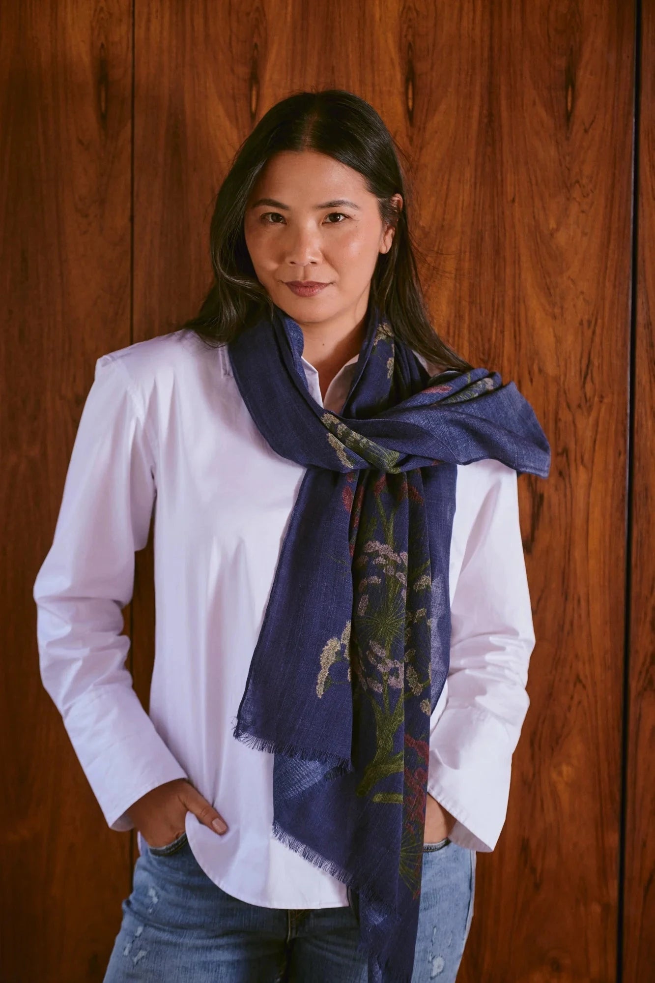 Wool Scarf | Parsley Seed | Navy Scarves One Hundred Stars 