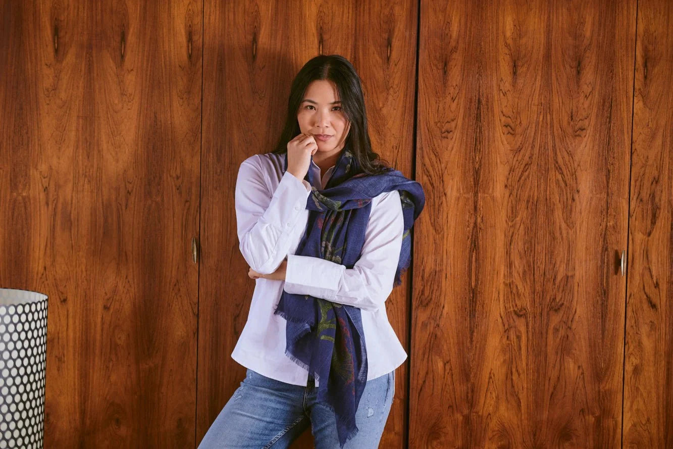 Wool Scarf | Parsley Seed | Navy Scarves One Hundred Stars 