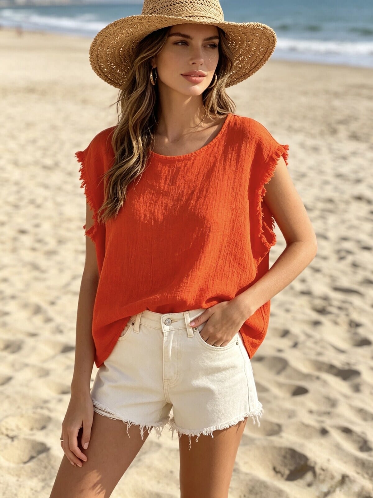 Yara Top | Orange Red Shirt Parisienne Collection 