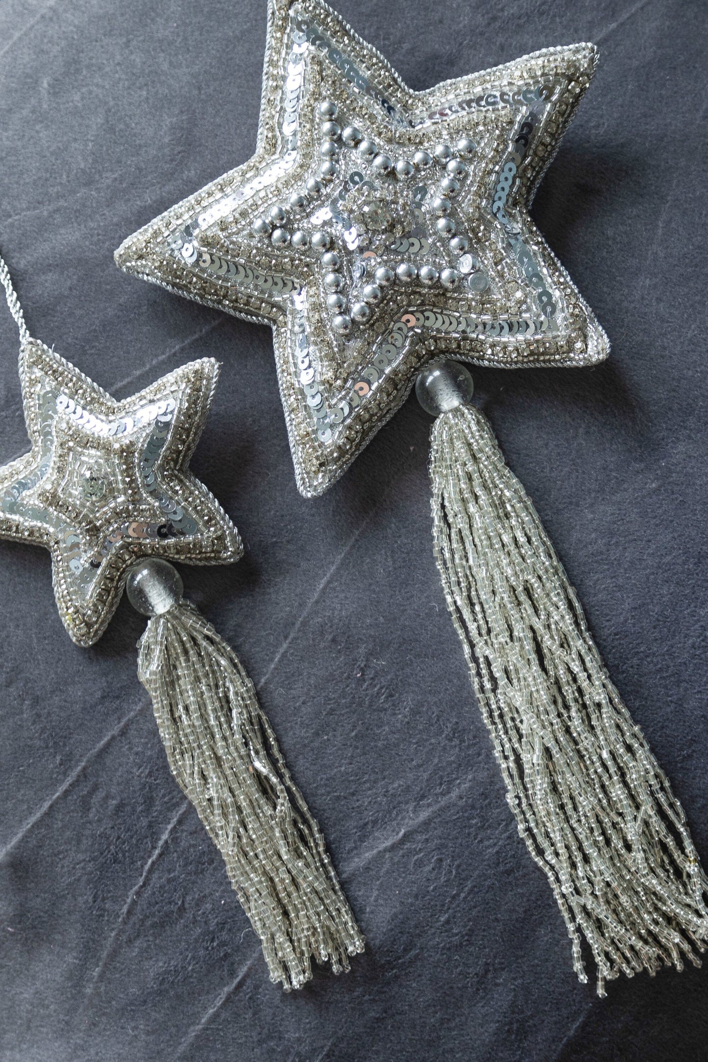 Christmas Ornament | Tassel Star | Silver Christmas decoration Black Colour 