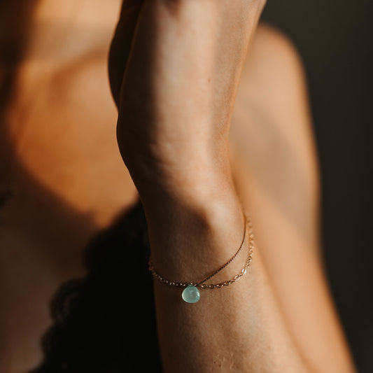 Gold & Silk Bracelet - Sea Glass Chalcedony Bracelets - Wanderlust Life The White Room