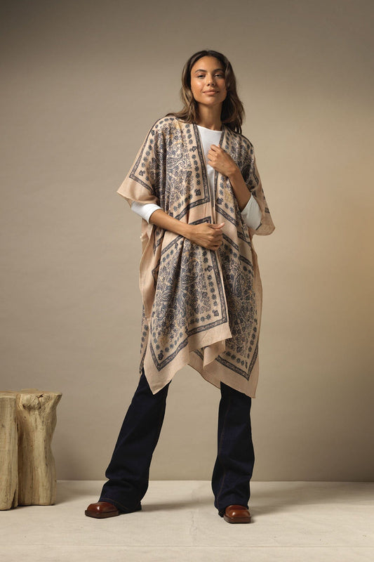 Wool Throwover | Mehendi | Blue Casual Kimonos One Hundred Stars 
